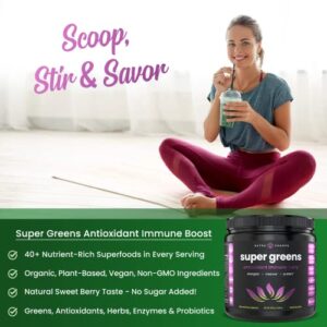 Super Greens Powder Premium Antioxidant Superfood | Organic Greens Fruit and Veggie Vegan Supplement | 40+ Greens and Superfoods Including Wheatgrass & Spirulina | Probiotic Powder Greens, Sweet Berry