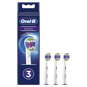 oral-b clean maximiser electric toothbrush heads, 3d white, whitening action, pack of 3, pack for letterhole, white