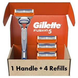 gillette fusion5 razors for men, 1 gillette razor, 4 razor blade refills, lubrastrip for a more comfortable shave