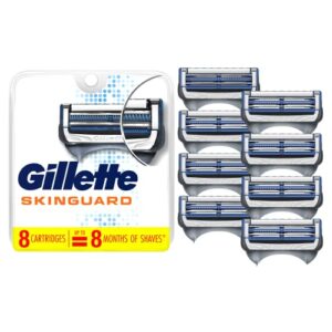 gillette skinguard men’s razor blade refill for sensitive skin, 8 blade refills, white,navy blue