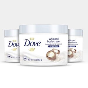 dove whipped body cream dry skin moisturizer macadamia and rice milk nourishes skin deeply, 10 ounce (pack of 3)