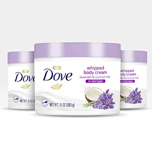 Dove Whipped Body Cream Dry Skin Moisturizer Lavender and Coconut Milk Nourishes Skin Deeply, 10 Ounce (Pack of 3)