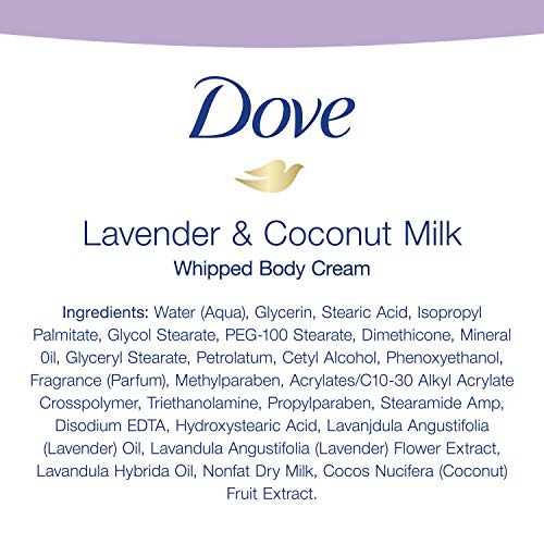 Dove Whipped Body Cream Dry Skin Moisturizer Lavender and Coconut Milk Nourishes Skin Deeply, 10 Ounce (Pack of 3)