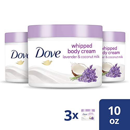 Dove Whipped Body Cream Dry Skin Moisturizer Lavender and Coconut Milk Nourishes Skin Deeply, 10 Ounce (Pack of 3)