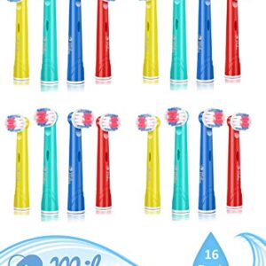 Milos Replacement Toothbrush Heads for Kids - Pack of 16 Oral B and Braun Compatible Replacements