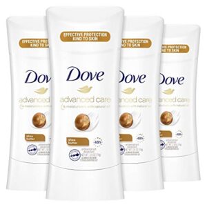 dove antiperspirant deodorant stick for 48 hour protection and soft and comfortable underarms, shea butter, deodorant for women, 4 count, 2.6 ounce