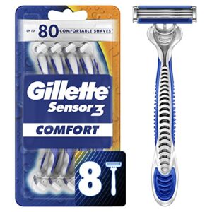 gillette sensor3 comfort disposable razors for men, 8 count, lubrastrip glides easily over your skin