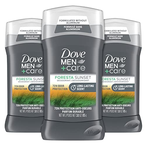 Dove Men+Care Deodorant Stick For Men Foresta Sunset 3 Count Aluminum Free 72-Hour Odor Protection Mens Deodorant With Essential Oils & 1/4 Moisturizing Cream 3oz