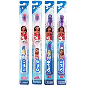 oral-b princess toothbrush for little girls, children 3+, extra soft (characters vary) – pack of 4