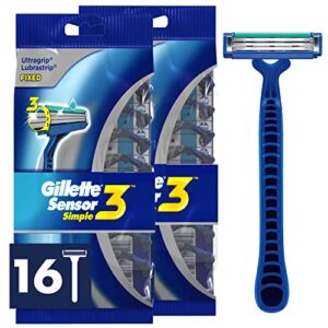 gillette sensor3 simple men’s disposable razors, 16 count