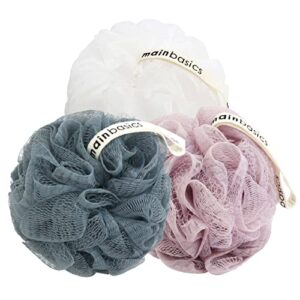 MainBasics Bath Shower Loofah Sponge Pouf Body Wash Scrubber (Set of 3)