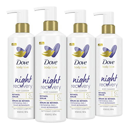 Dove Body Love Body Cleanser Night Recovery 4 Count For Dry and Worn Down Skin Body Wash with Retinol Serum and Botanical Oils 17.5 oz