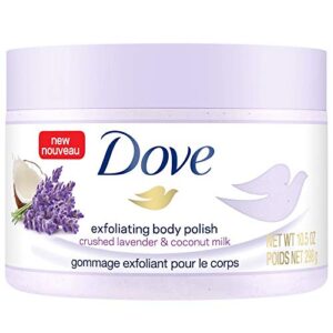 dove exfoliating body polish body scrub crushed lavender & coconut milk 10.5 oz