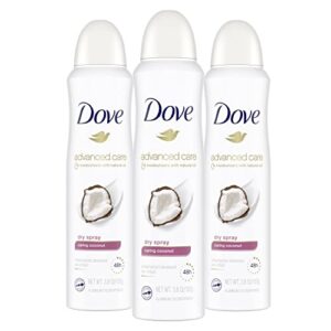 dove advanced care dry spray antiperspirant deodorant caring coconut 3 count for women with 48 hour protection soft and comfortable underarms 3.8 oz