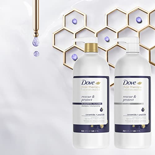 Dove Hair Therapy Serum + Conditioner Hair Care For Split Ends and Damaged Hair Rescue and Protect Visibly Repairs Hair in 1 Minute 33.8 fl oz