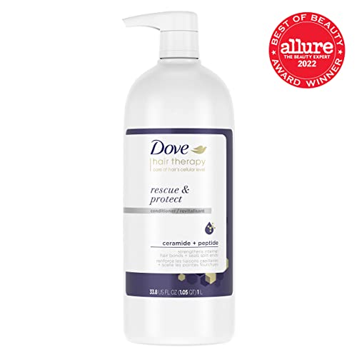 Dove Hair Therapy Serum + Conditioner Hair Care For Split Ends and Damaged Hair Rescue and Protect Visibly Repairs Hair in 1 Minute 33.8 fl oz