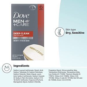 Dove Men+Care Body Soap and Face Bar More Moisturizing Than Bar Soap Deep Clean Effectively Washes Away Bacteria, Nourishes Your Skin,3.75 Ounce (Pack of 6)