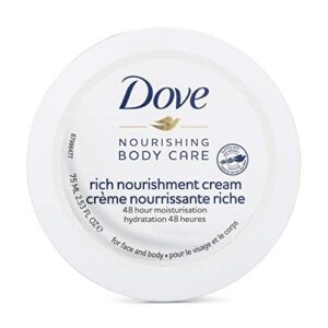 dove nourishing body care face, hand and body rich nourishment cream for extra dry skin with 48 hour moisturization, 2.53 fl oz (pack of 1)