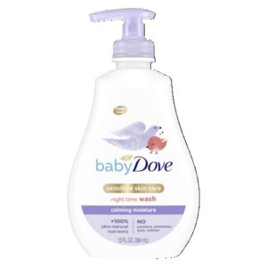 baby dove sensitive skin care baby wash calming moisture for a calming baby bath wash hypoallergenic and tear-free, washes away bacteria 13 oz