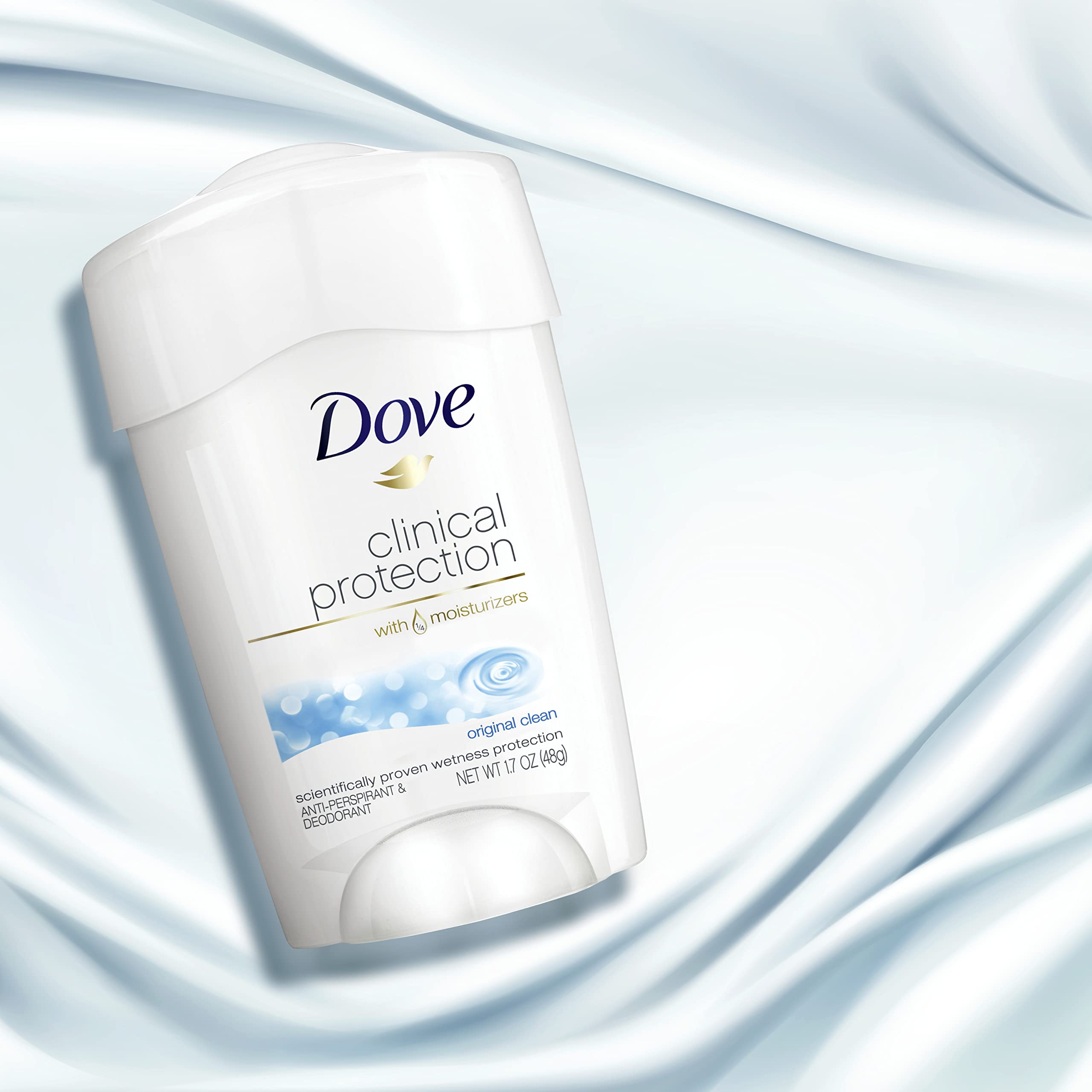 Dove Clinical Protection Antiperspirant Deodorant For Sweat and Odor Protection Original Clean Antiperspirant For Women Made With 1/4 Moisturizers 1.7 oz