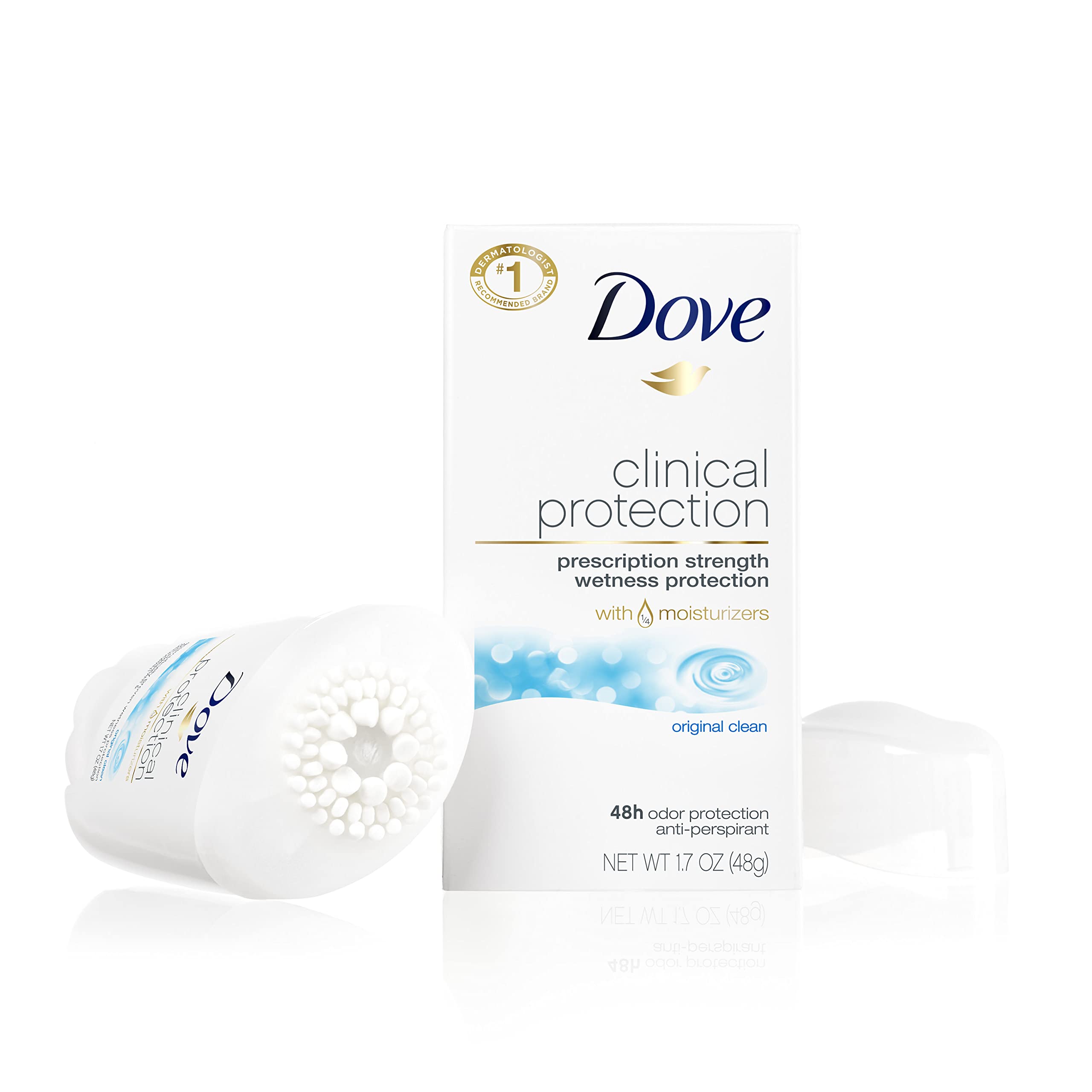 Dove Clinical Protection Antiperspirant Deodorant For Sweat and Odor Protection Original Clean Antiperspirant For Women Made With 1/4 Moisturizers 1.7 oz