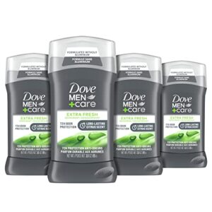 dove men+care deodorant stick aluminum free with 48-hour protection extra fresh deodorant for men with vitamin e and triple action moisturizer 3 ounce (pack of 4), packaging may vary
