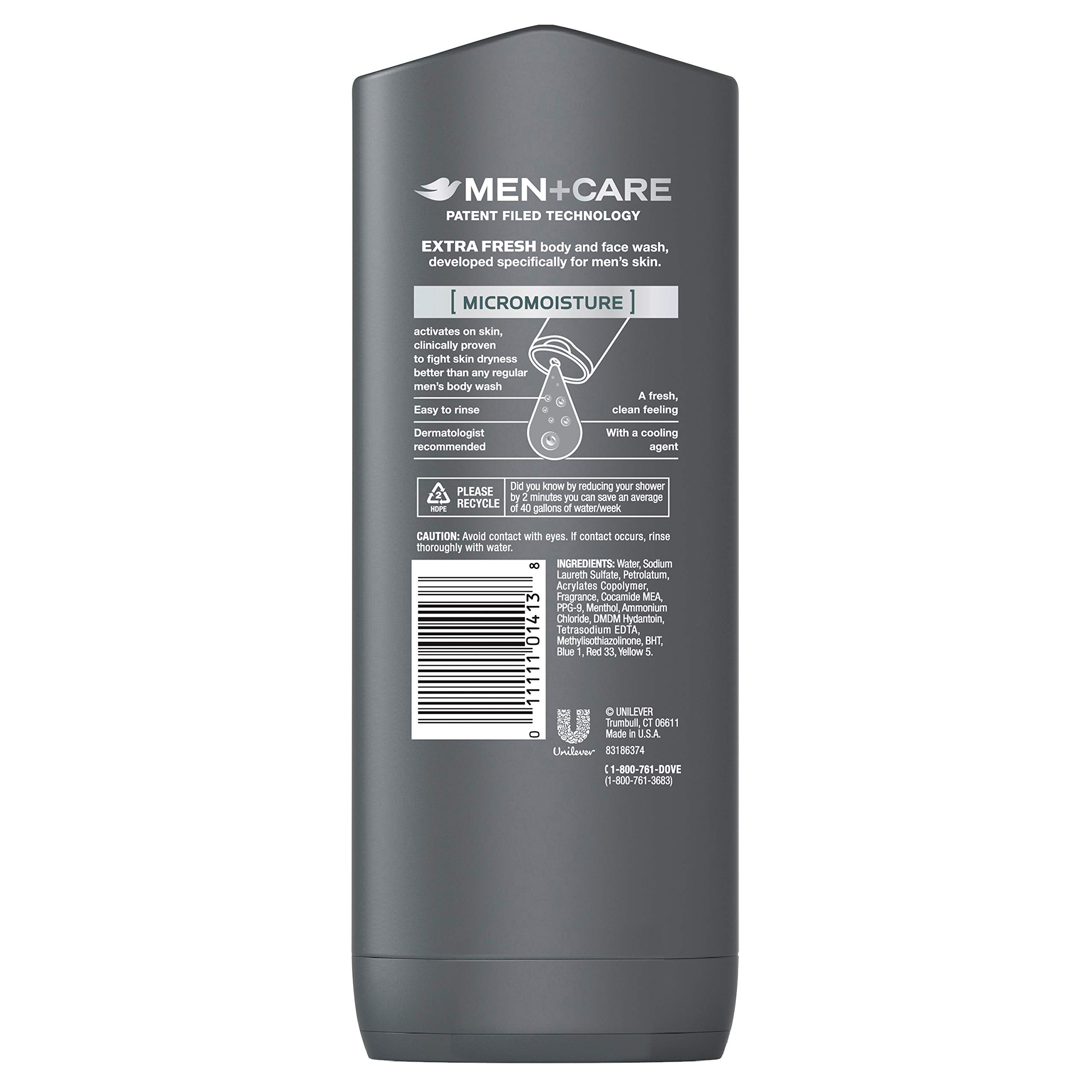 Dove Men+Care Body Wash and Face Wash For Fresh, Healthy-Feeling Skin Extra Fresh Cleanser That Effectively Washes Away Bacteria While Nourishing Your Skin 13.5 oz