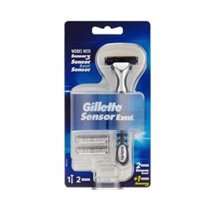 gillette sensor excel men’s razor + 3 razor blade refills, self-adjusting twin razor blades, fit all gillette sensor razors