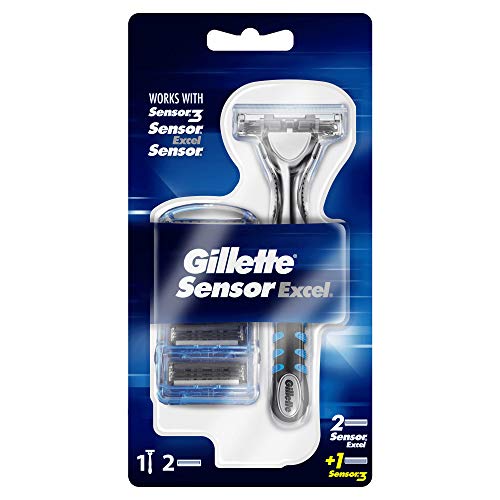 Gillette Sensor Excel Men's Razor + 3 Razor Blade Refills, Self-Adjusting Twin Razor Blades, Fit All Gillette Sensor Razors