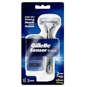 Gillette Sensor Excel Men's Razor + 3 Razor Blade Refills, Self-Adjusting Twin Razor Blades, Fit All Gillette Sensor Razors