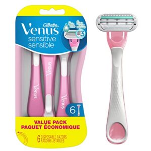 gillette venus sensitive disposable razors for women with sensitive skin, delivers close shave with comfort, 6 count (pack of 1)