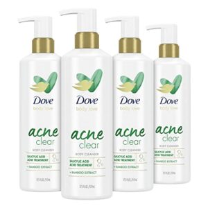 dove body love body cleanser acne clear 4 count for acne-prone skin body wash with salicylic acid and bamboo extract 17.5 fl oz
