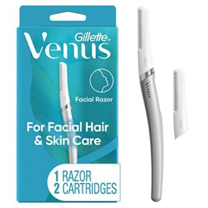 gillette venus facial razor, exfoliating dermaplaning tool for face with 2 blade refills, face razors for women