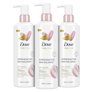 dove body love body cleanser reaction-prone skin 3 count hyper-reactive skin balance for ultra-sensitive fragrance free body wash with only 12 ingredients 17.5 oz