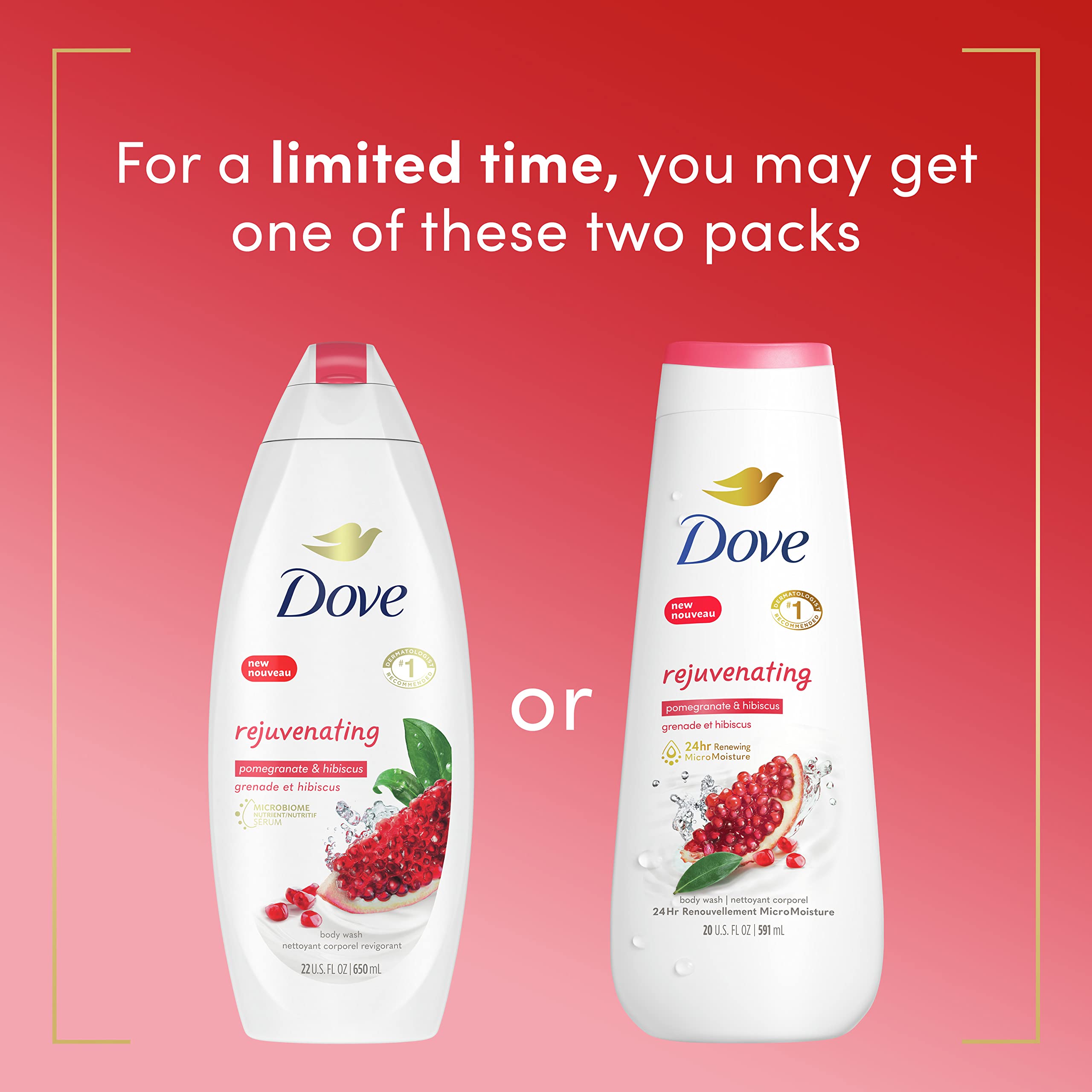 Dove Body Wash Rejuvenating Pomegranate & Hibiscus for Renewed, Healthy-Looking Skin Gentle Skin Cleanser with 24hr Renewing MicroMoisture 20 oz