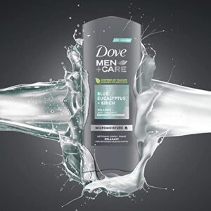 Dove Men+Care Mens Body Wash Dry Skin Body Wash with Micromoisture, Blue Eucalyptus and Birch Effectively Washes Away Bacteria While Nourishing Your Skin, 18 Fl Oz (Pack of 4)