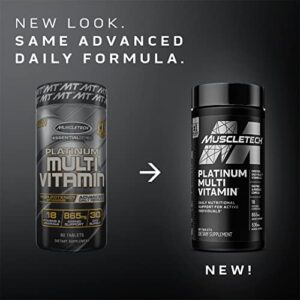 Multivitamin for Men | MuscleTech Platinum Multivitamin | Vitamin C for Immune Support | 18 Vitamins & Minerals | Vitamins A C D E B6 B12 | Daily Workout Supplements | Mens Multivitamins, 90 ct