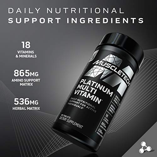 Multivitamin for Men | MuscleTech Platinum Multivitamin | Vitamin C for Immune Support | 18 Vitamins & Minerals | Vitamins A C D E B6 B12 | Daily Workout Supplements | Mens Multivitamins, 90 ct