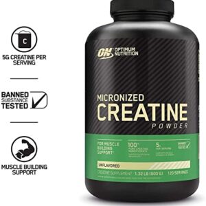 Optimum Nutrition Micronized Creatine Monohydrate Powder, Unflavored, Keto Friendly, 120 Servings (Packaging May Vary)