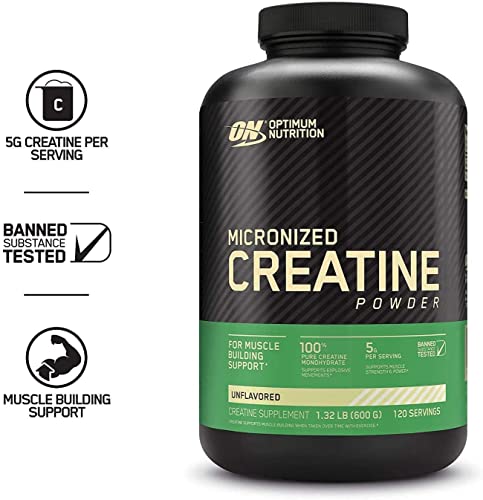 Optimum Nutrition Micronized Creatine Monohydrate Powder, Unflavored, Keto Friendly, 120 Servings (Packaging May Vary)