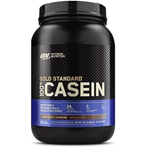 optimum nutrition gold standard 100% micellar casein protein powder, slow digesting, helps keep you full, overnight muscle recovery, chocolate supreme, 1.87 pound (packaging may vary)