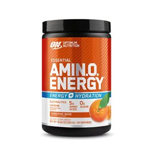 optimum nutrition amino energy plus electrolytes energy drink powder, caffeine for pre-workout energy, amino acids / bcaas for post-workout recovery, tangerine wave, 30 servings (packaging may vary)