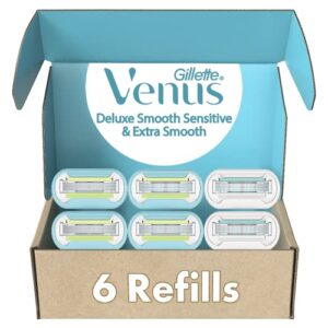 gillette venus womens razor blade refills, venus extra smooth 4 count and venus deluxe smooth sensitive 2 count, 6 total refills