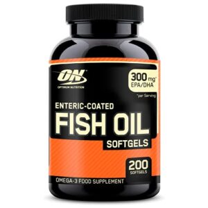 optimum nutrition omega 3 fish oil, 300mg, brain support supplement, 200 softgels (packaging may vary)