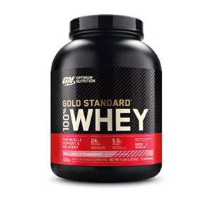 optimum nutrition gold standard 100% whey protein powder, delicious strawberry, 5 pound (packaging may vary)