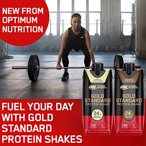 Optimum Nutrition Gold Standard Protein Shake, 24g Protein, Ready to Drink Protein Shake, Gluten Free, Vitamin C for Immune Support, Chocolate, 11 Fl Oz, 12 Count
