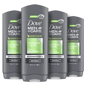 dove men+care elements body wash and face wash for fresh, healthy-feeling skin minerals + sage cleanser that effectively washes away bacteria while nourishing your skin, 18 ounce (pack of 4)