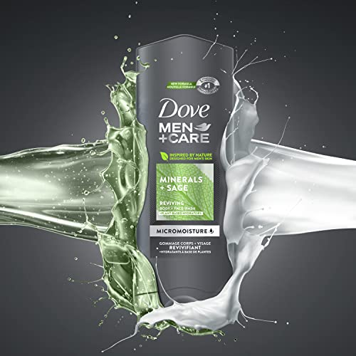 Dove Men+Care Elements Body Wash and Face Wash For Fresh, Healthy-Feeling Skin Minerals + Sage Cleanser That Effectively Washes Away Bacteria While Nourishing Your Skin, 18 Ounce (Pack of 4)