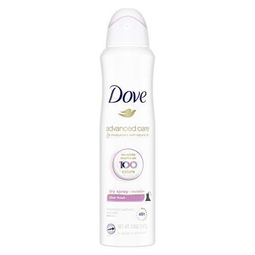 Dove Advanced Care Invisible Dry Spray Antiperspirant Deodorant No White Marks on 100 Colors Clear Finish 48-Hour Sweat and Odor Protecting Deodorant for Women 3.8 oz