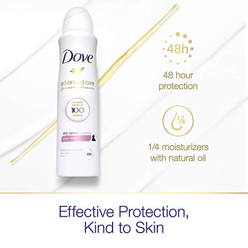 Dove Advanced Care Invisible Dry Spray Antiperspirant Deodorant No White Marks on 100 Colors Clear Finish 48-Hour Sweat and Odor Protecting Deodorant for Women 3.8 oz